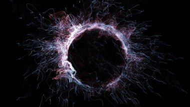 Kozmik enerji dizilerini üç boyutlu yorumluyor. Enerji ince parlak elementler şeklinde akar. Çizgiler yapısal lifler oluşturur