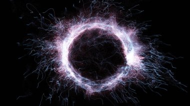 Kozmik enerji dizilerini üç boyutlu yorumluyor. Enerji ince parlak elementler şeklinde akar. Çizgiler yapısal lifler oluşturur