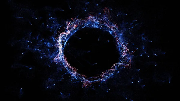 3D rendering cosmic energy strings. Energy flows in the form of thin bright elements. Lines form structural fibers