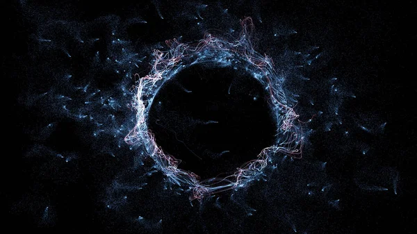 3D rendering cosmic energy strings. Energy flows in the form of thin bright elements. Lines form structural fibers