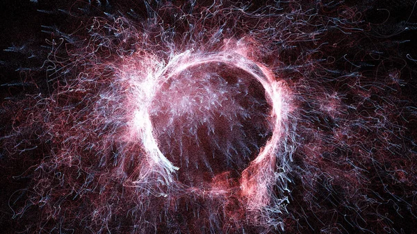3D rendering cosmic energy strings. Energy flows in the form of thin bright elements. Lines form structural fibers