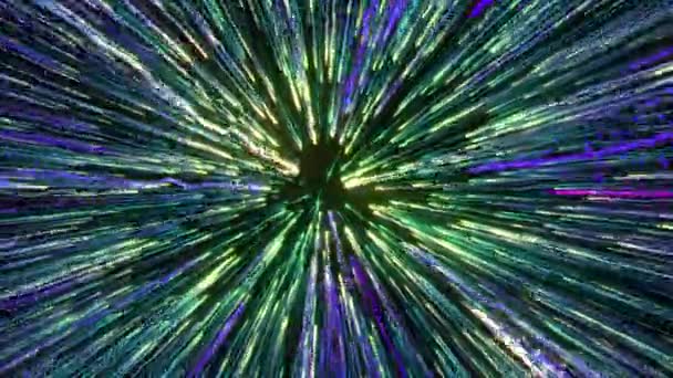 Las Partículas Multicolores Brillantes Llenan Espacio Con Chorros Energía Luz — Vídeos de Stock