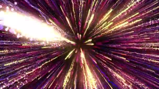 Яскраві Різнокольорові Частинки Наповнюють Простір Струменями Енергії Світла Блискучий Барвистий — стокове відео