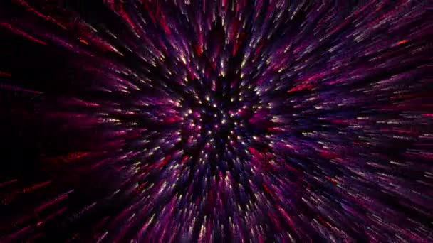 Parlak Renkli Parçacıklar Boşluğu Enerji Işık Püskürtüleriyle Doldurur Parlak Şenlik — Stok video