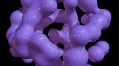 Füzyon sürecindeki metabolik kürelere dayalı soyut sanatsal gerçeküstü nesne. Sıvı dönüşümü. Organik molekülleri deforme eden sıvının dağılması, birleşmesi ve taşması.