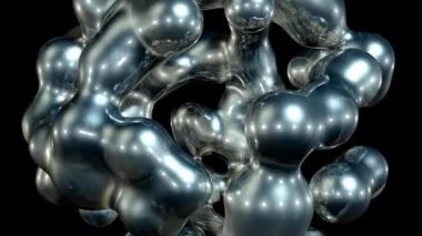 Füzyon sürecindeki metabolik kürelere dayalı soyut sanatsal gerçeküstü nesne. Sıvı dönüşümü. Organik molekülleri deforme eden sıvının dağılması, birleşmesi ve taşması.