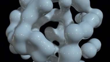 Füzyon sürecindeki metabolik kürelere dayalı soyut sanatsal gerçeküstü nesne. Sıvı dönüşümü. Organik molekülleri deforme eden sıvının dağılması, birleşmesi ve taşması.