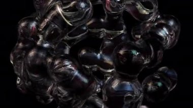 Füzyon sürecindeki metabolik kürelere dayalı soyut sanatsal gerçeküstü nesne. Sıvı dönüşümü. Organik molekülleri deforme eden sıvının dağılması, birleşmesi ve taşması.