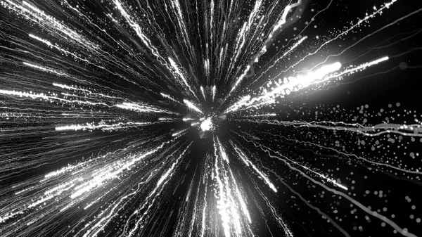 Rendering Ljusa Partiklar Fyller Utrymmet Med Strålar Energi Och Ljus — Stockfoto