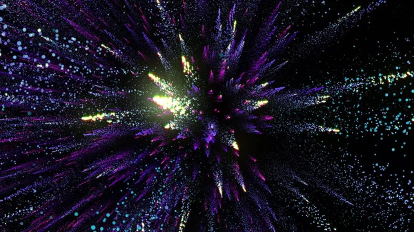 Renderização Partículas Multicoloridas Brilhantes Preenche Espaço Com Jatos Energia Luz — Fotografia de Stock