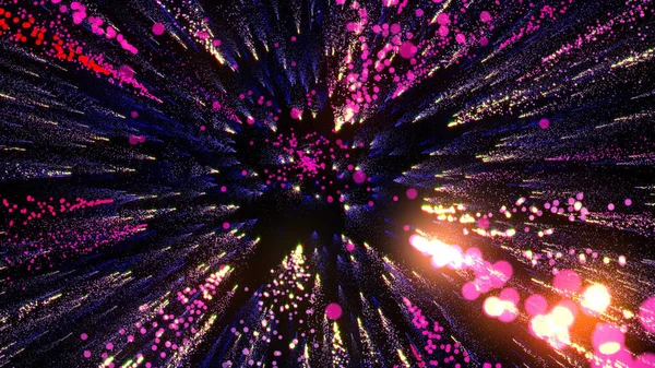 Renderização Partículas Multicoloridas Brilhantes Preenche Espaço Com Jatos Energia Luz — Fotografia de Stock