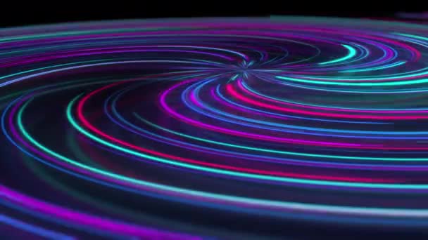 Abstracte Neon Spiraal Met Reflectie Heldere Kleurrijke Gebogen Lichtpaden Verschillende — Stockvideo