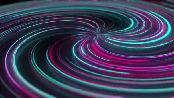 Yansımalı Soyut Neon Spiral Farklı Renklerde Parlak Renkli Kıvrımlı Işık — Stok video