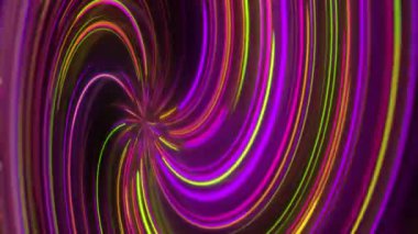 Yansımalı soyut neon spiral. Farklı renklerde parlak ve renkli kıvrımlı ışık yolları. Parlayan hipnotik çizgiler, sanal gerçeklik, ışık hızı, uzaysal ve zamansal diziler