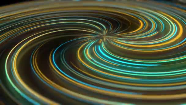 反射と抽象ネオンスパイラル 異なる色で明るくカラフルな湾曲した光のパス 催眠線 仮想現実 光の速さ 空間と時間の文字列を光る — ストック動画