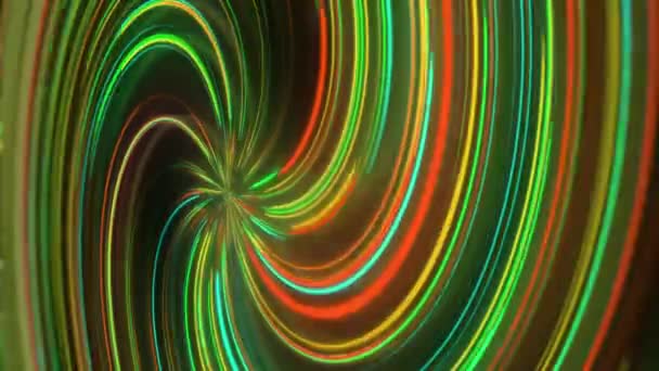 Yansımalı Soyut Neon Spiral Farklı Renklerde Parlak Renkli Kıvrımlı Işık — Stok video
