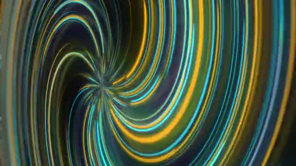 反射と抽象ネオンスパイラル 異なる色で明るくカラフルな湾曲した光のパス 催眠線 仮想現実 光の速さ 空間と時間の文字列を光る — ストック動画
