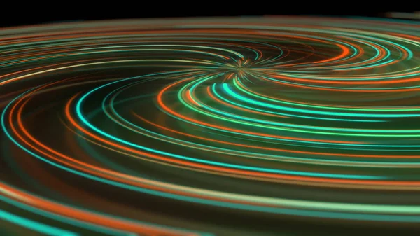 Renderização Espiral Néon Abstrato Com Reflexão Caminhos Claros Curvos Brilhantes — Fotografia de Stock