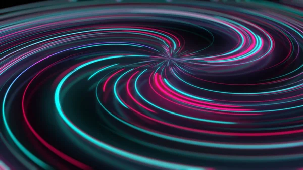 Rendering Abstrakt Neon Spiral Med Reflektion Ljusa Och Färgglada Böjda — Stockfoto