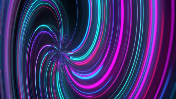 Realizacja Abstrakcyjna Spirala Neonowa Odbiciem Jasne Kolorowe Zakrzywione Ścieżki Światła — Zdjęcie stockowe