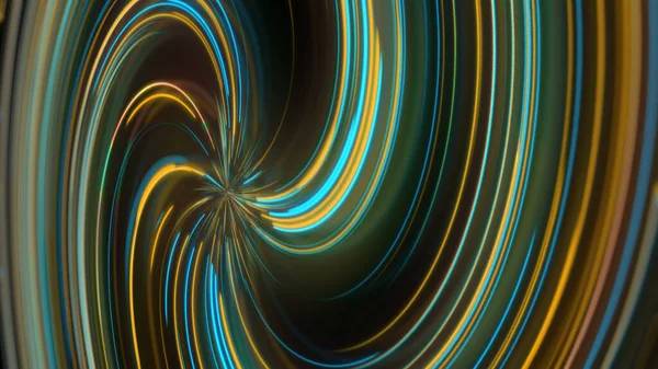 3D rendering abstract neon spiral with reflection. Bright and colorful curved light paths in different colors. Glowing hypnotic lines, virtual reality, speed of light, spatial and temporal strings