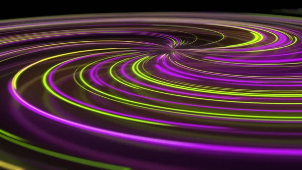 Renderização Espiral Néon Abstrato Com Reflexão Caminhos Claros Curvos Brilhantes — Fotografia de Stock