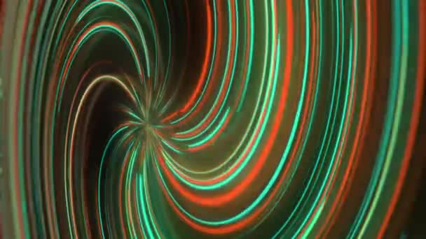Абстрактна Неонова Спіраль Відображенням Яскраві Барвисті Вигнуті Світлові Доріжки Різних — стокове відео