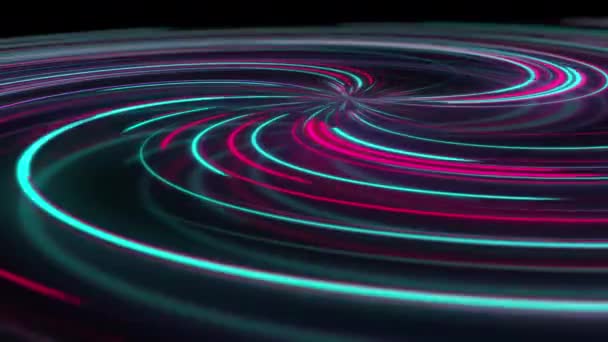 带有反射的霓虹灯螺杆 明亮多彩的曲线光路 颜色各异 发光的催眠线 虚拟现实 时空线 — 图库视频影像
