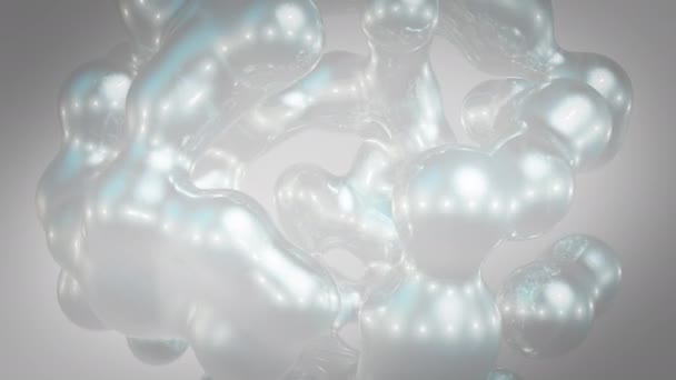 アブストラクト融合過程における代謝球に基づく芸術的シュールな対象 流体の変形 有機分子を変形させる液体の散乱 マージ オーバーフロー — ストック動画