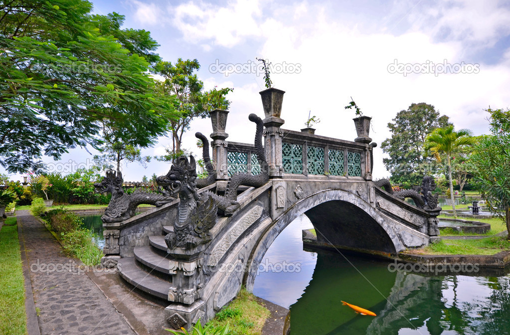 Bridge over lake at Tirtagangga Water Palace
