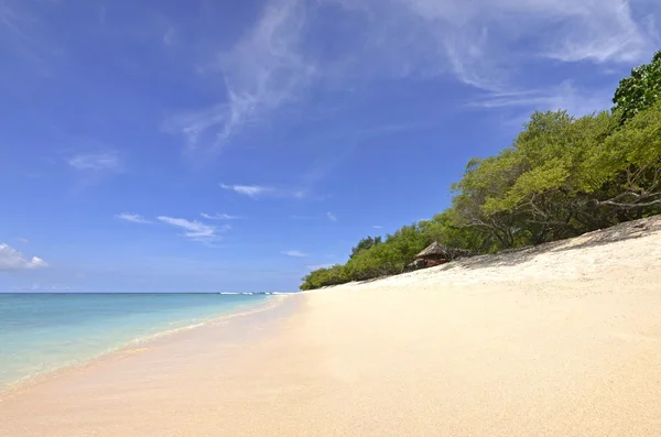 Praia bonita com palmeiras nas Ilhas Gili Gili — Fotografia de Stock