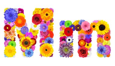 Beyaz - mektup m izole çiçek alfabesi