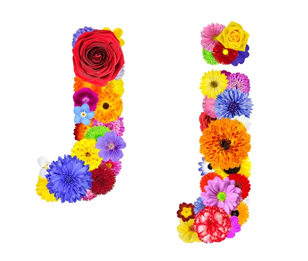 Beyaz - harf j izole çiçek alfabesi — Stok fotoğraf