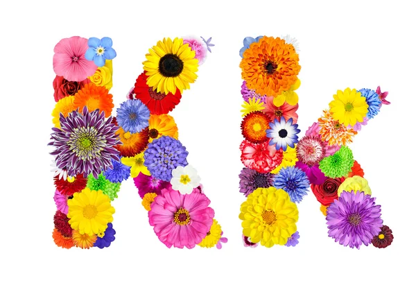 Flower Alphabet Isolated on White - Letter K — Stock Photo, Image