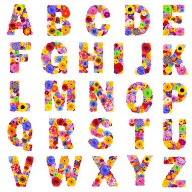 Full Floral Alphabet Isolated on White - Letters A to Z