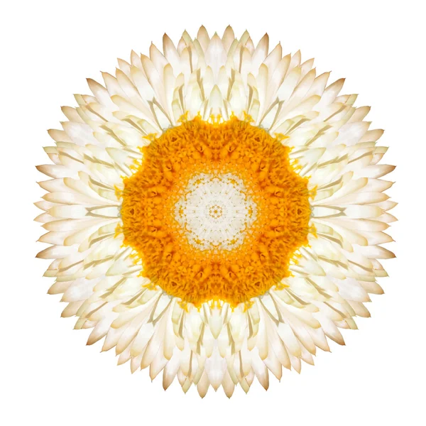 White Straw Mandala Flower Kaleidoscopic Isolated on White — Stock Photo, Image