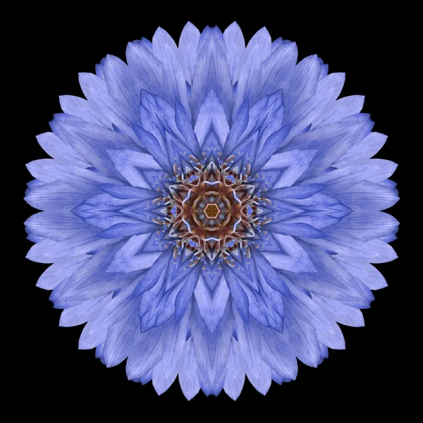 Blauwe mandala bloem Caleidoscoop geïsoleerd op zwart — Stockfoto