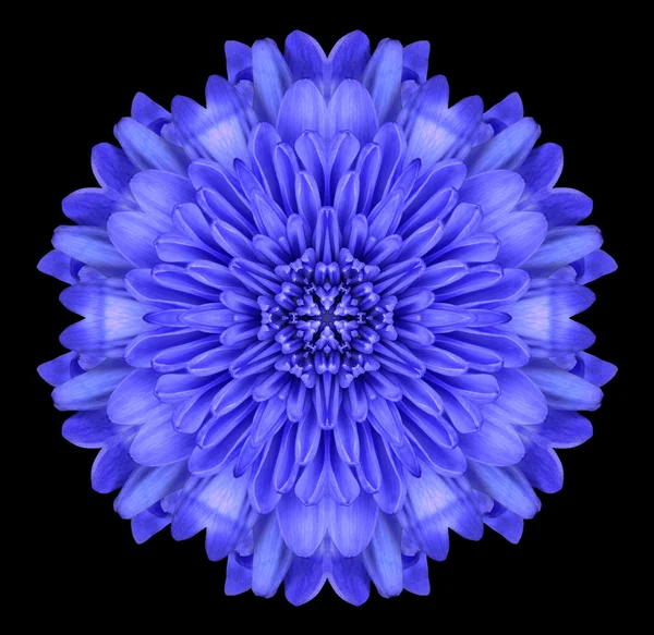 Azul Mandala Flor Caleidoscópio Isolado em Preto — Fotografia de Stock