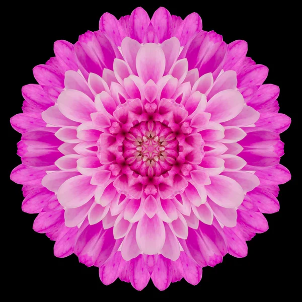 Kaleidoskop rosa Mandalablüte isoliert auf schwarz — Stockfoto