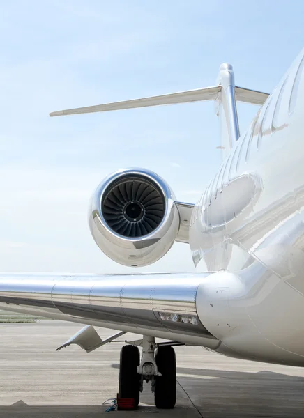 Luxury private jet plane flying - Bombardier — Stock Photo, Image