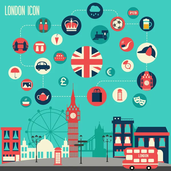 Londen pictogrammenset. — Stockvector