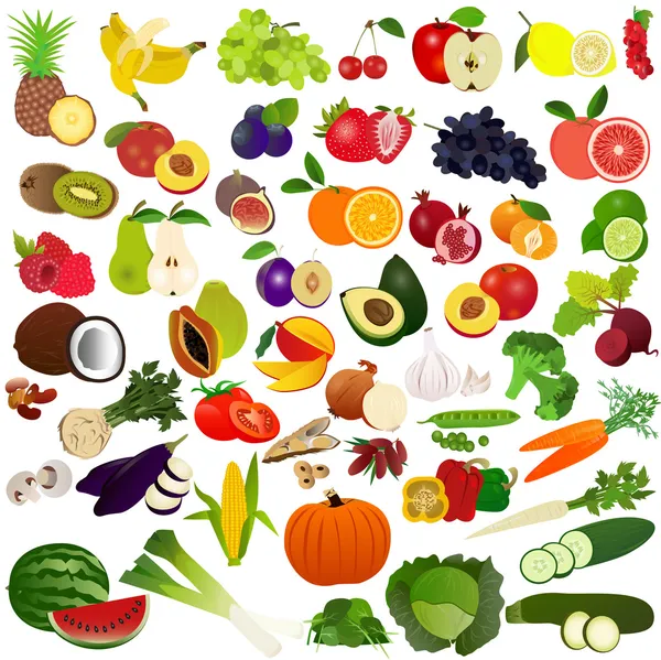 Conjunto de verduras y frutas — Vector de stock