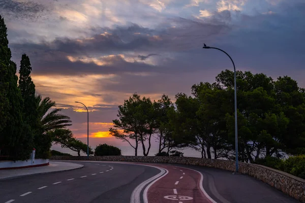 Восход Солнца Коста Дорада Майами Плайя Велосипеде Отрыв Моря Таррагоне — стоковое фото