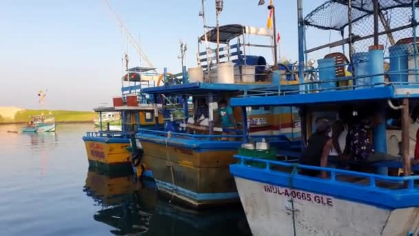 Люди, продающие рыбу на воскресном рынке Хакадува, смотрят на рынок — стоковое видео