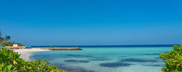 Maafushi Maldives Luty 2022 Panorama Wyspy Maafushi Malediwy Turkusowa Woda — Zdjęcie stockowe