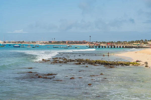 Strand Van Santa Maria Sal Kaapverdië Achtergrond Van Pier — Stockfoto