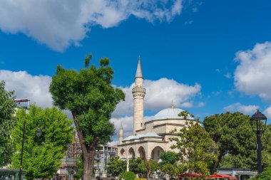 ISTANBUL, TURKEY - MAY 19.2022: Sultan Ahmet park, in the background the Hagia Sofia historic mosque in Istanbul, Turkey.