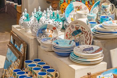 OIA, GREECE - MAY 22.2022: Souvenirs of Oia on Santorini island in Greece