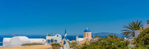 Beautiful View Church Blue Dome Oia Santorini Island Greece — Stock Photo, Image