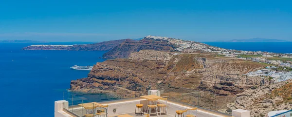 Beautiful View Santorini Island Greece Sea Cruise Ship Panorama — Stock Photo, Image